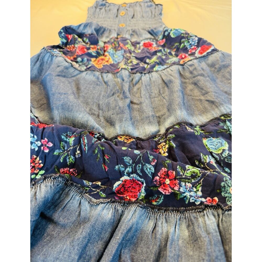 Lapis Anthropologie Women Sz S Western Cowgirl Chambray Denim Maxi Dress Smocked - Picture 4 of 9